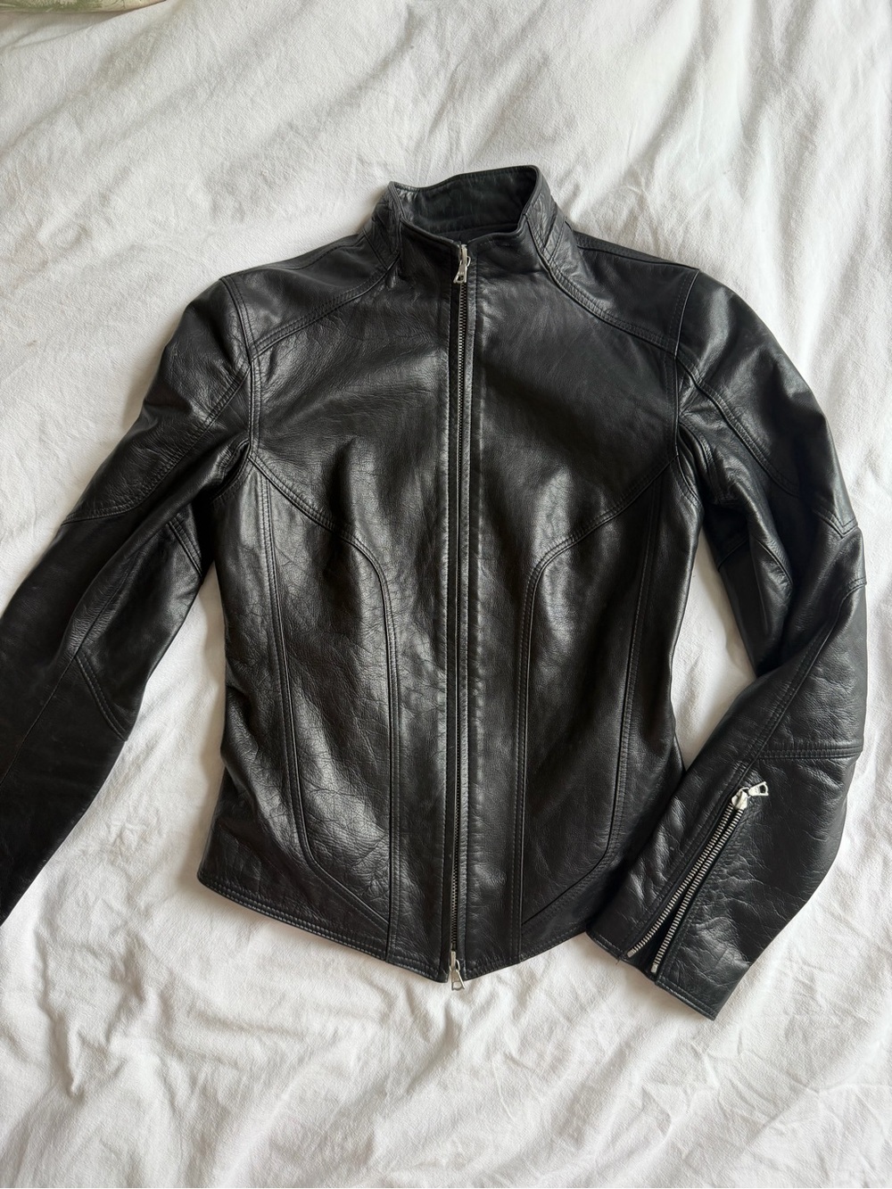 Women's Black Slim Leather Zip-Front Jacket